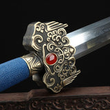 Handmade Blue Real Rayskin Scabbard Damascus Steel Chinese Swords Of Feng Shen