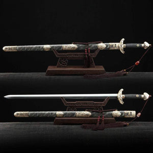 Handgefertigte Damaskus-Stahl-Rochenhaut-Full-Tang-Qing-Dynastie-Königsschwerter chinesischer Schwerter 