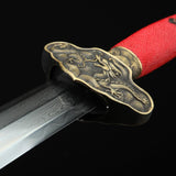 Red Rayskin Chinese Dragon Theme Damascus Steel Clay Tempered Chinese Swords