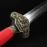 Red Rayskin Chinese Dragon Theme Damascus Steel Clay Tempered Chinese Swords