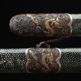 Black Rayskin Chinese Dragon Theme Damascus Steel Clay Tempered Chinese Swords