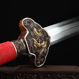Red Real Rayskin Dragon Theme Damascus Steel Clay Tempered Chinese Swords