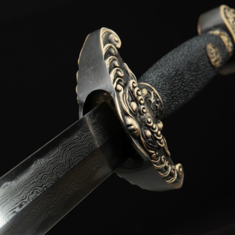 Épées De Roi De La Dynastie Qing Chinoise En Acier Damas Faites à La Main Rayskin Full Tang 