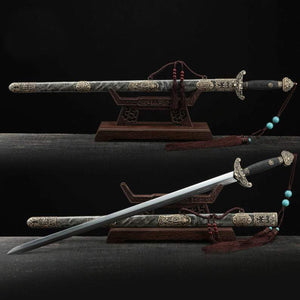 Handmade Damascus Steel Rayskin Full Tang Chinese Qing Dynasty King Swords