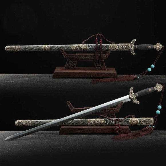 Handmade Damascus Steel Rayskin Full Tang Chinese Qing Dynasty King Swords