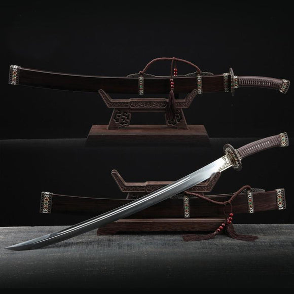 Handgefertigte chinesische Königsschwerter aus der Ming-Dynastie aus Damaststahl mit Holzscheide 