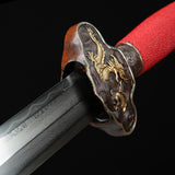 Red Real Rayskin Dragon Theme Damascus Steel Clay Tempered Chinese Swords