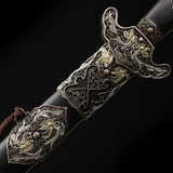 Handmade Black Sandalwood Damascus Steel Dragon Theme Chinese King Swords