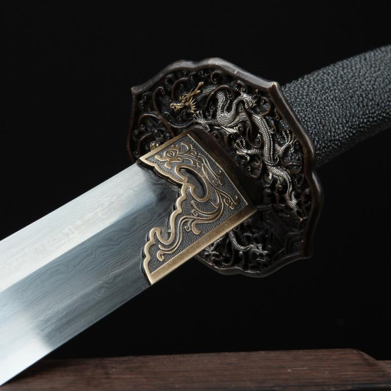 Handmade Chinese Qing Dynasty Real Rayskin Clay Tempered Real Hamon King Swords