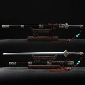 Handgefertigte Retro-Königsschwerter aus schwarzem Sandelholz aus Damaststahl aus der chinesischen Ming-Dynastie 