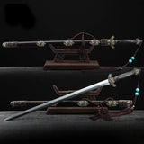 Handgefertigte chinesische Königsschwerter aus Damaststahl aus schwarzem Sandelholz mit Drachenmotiv 