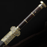 Echte chinesische Schwerter aus der Han-Dynastie im Retro-Gold-Design mit vollem Zapfen aus Damaststahl 