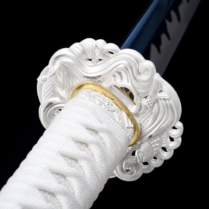 Handmade High Manganese Steel Blue Blade Real Japanese Wakizashi Swords With White Scabbard