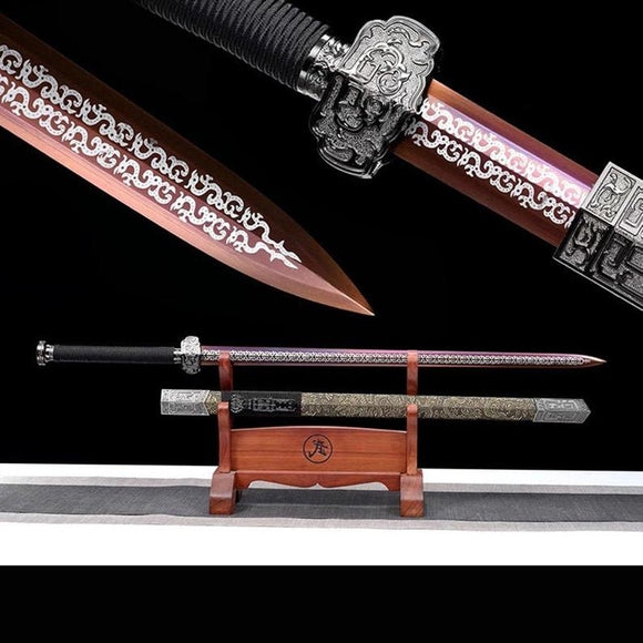 Handgefertigtes echtes Schwert aus der Han-Dynastie, chinesische Schwerter, hoher Manganstahl, violette Klinge 