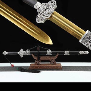 Handmade Real Sword Qin Dynasty Chinese Swords High Manganese Steel Glod Blade EbonyScabbard