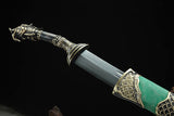 Handmade Real Sword Qin Dynasty Chinese Dao Swords Damascus Steel With Green Scabbard High Quality