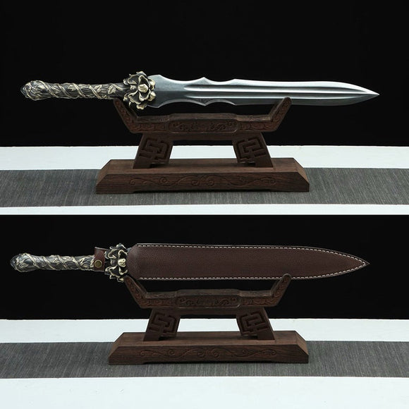 Handgefertigtes echtes Schwert aus chinesischem Damaststahl mit hochwertiger Lederscheide 