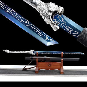 Handgefertigtes echtes Schwert aus der Tang-Dynastie, chinesische Schwerter, Dao-Hochmanganstahl, blaue Klinge, Wolf 
