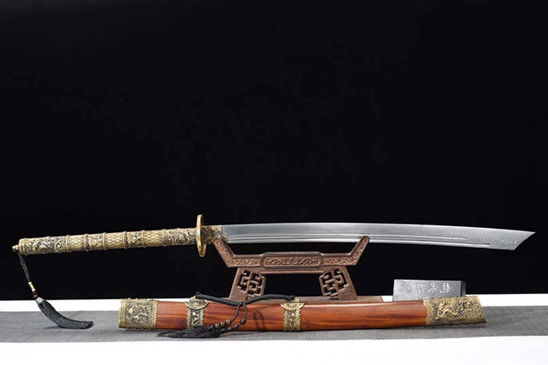 Handgefertigte chinesische Schwerter Qing-Dynastie Schwerter Hochwertiges Schwert Damaststahl Dao Full Tang 