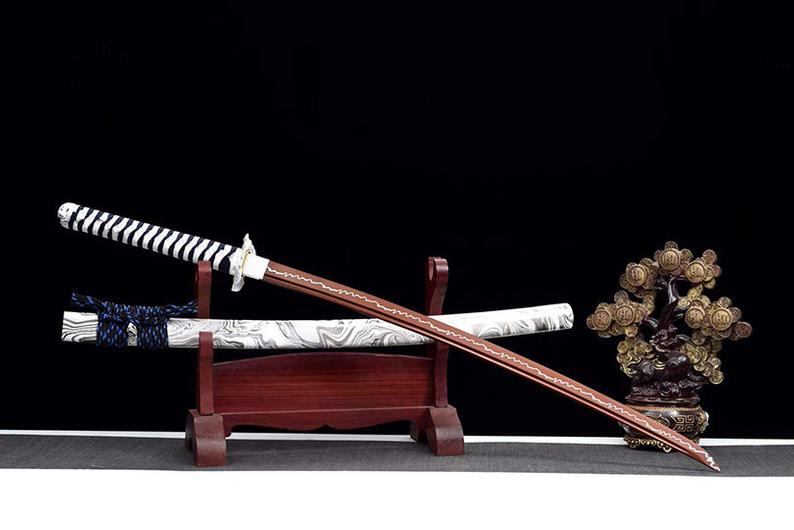 Handmade Japan katana Samurai Swords High Quality Sword High-Manganese Steel Full Tang Red Blade White Scabbard