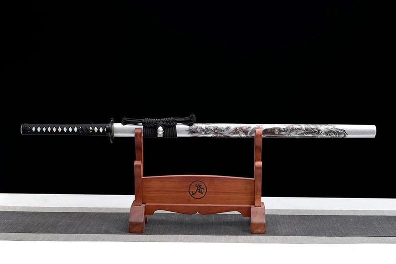 Épées de samouraï katana en bois japonais faites à la main, lame d'entraînement en bois de rose Ninjato de haute qualité, fourreau blanc 
