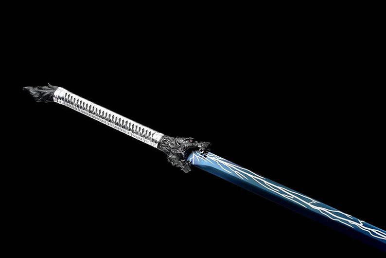 Épées chinoises faites à la main de la dynastie Tang, véritable épée de haute qualité en acier à haute teneur en manganèse, lame bleue complète, loup 