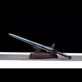 Handgefertigtes echtes Schwert aus der Han-Dynastie, chinesische Schwerter, Damaststahl, blaue Klinge, Rindslederscheide 