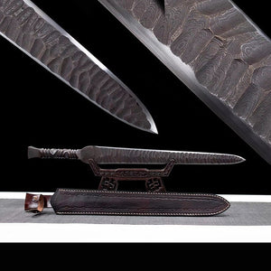 Handgefertigtes echtes Schwert aus der Han-Dynastie, chinesische antike Schwerter, Damaststahl-Rindslederscheide 