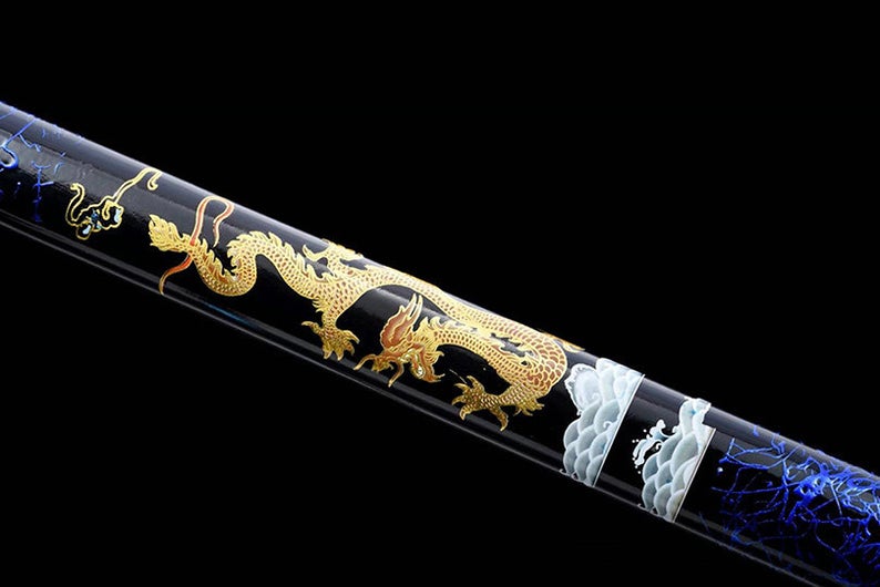 Épées De Samouraï Japonais Ninjato Ninja katana Faites À La Main Épée De Haute Qualité Full Tang Blue Blade Dragon Print 