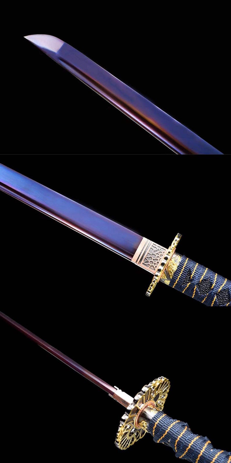 Handgefertigte japanische Schwerter Samurai Katana echtes Schwert 1045 Kohlenstoffstahl Ninjato blaue Klinge Geisteraugen 