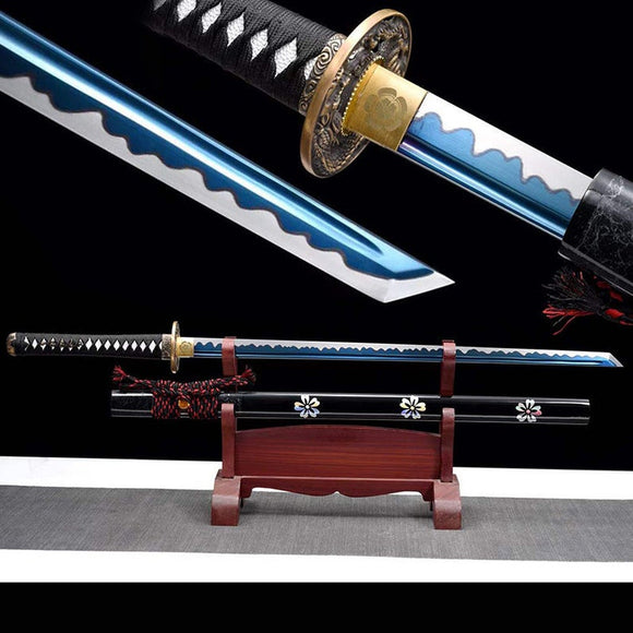 Handmade Japanese Ninjato Ninja katana Samurai Swords High Quality Sword Full Tang Blue Blade Copper Tsuba
