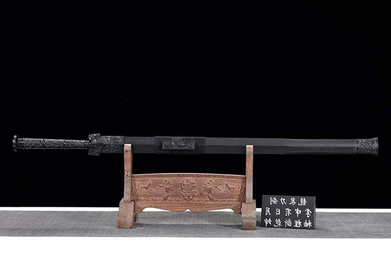Épées chinoises faites à la main de la dynastie Han, véritable épée de haute qualité, en acier damas, fourreau en ébène aiguisé 