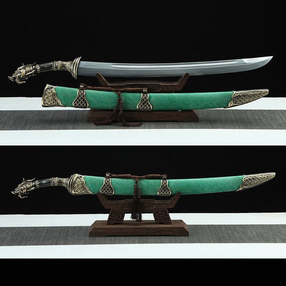 Handgefertigtes echtes Schwert aus der Qin-Dynastie, chinesisches Dao-Schwerter aus Damaststahl mit grüner Scheide, hohe Qualität 