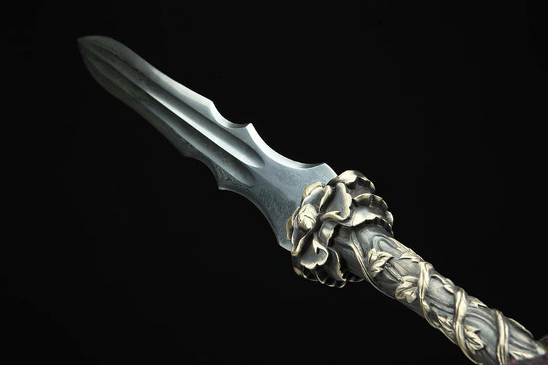 Véritable épée chinoise faite à la main, en acier damas avec fourreau en cuir de haute qualité 