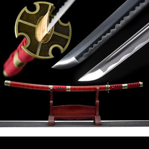 One Piece Roronoa Zoro Handgefertigte japanische Katana-Samurai-Schwerter Hochwertiges Schwert Full Tang 1045 Kohlenstoffstahl 