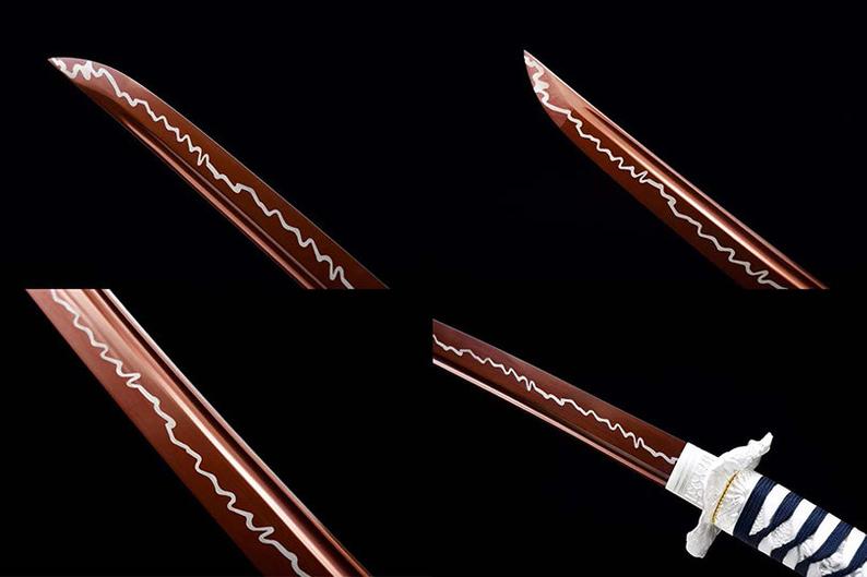 Épées de samouraï katana japonaises faites à la main, épée de haute qualité en acier à haute teneur en manganèse, lame rouge pleine soie, fourreau blanc 