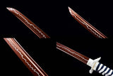 Handgefertigte japanische Katana-Samurai-Schwerter, hochwertiges Schwert, Vollerl-Manganstahl, rote Klinge, weiße Scheide 