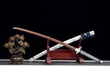 Handgefertigte japanische Katana-Samurai-Schwerter, hochwertiges Schwert, Vollerl-Manganstahl, rote Klinge, weiße Scheide 