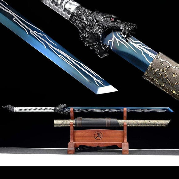 Handmade Chinese Swords Tang Dynasty Swords High Quality Real Sword High manganese steel Dao Full Tang Blue Blade Wolf