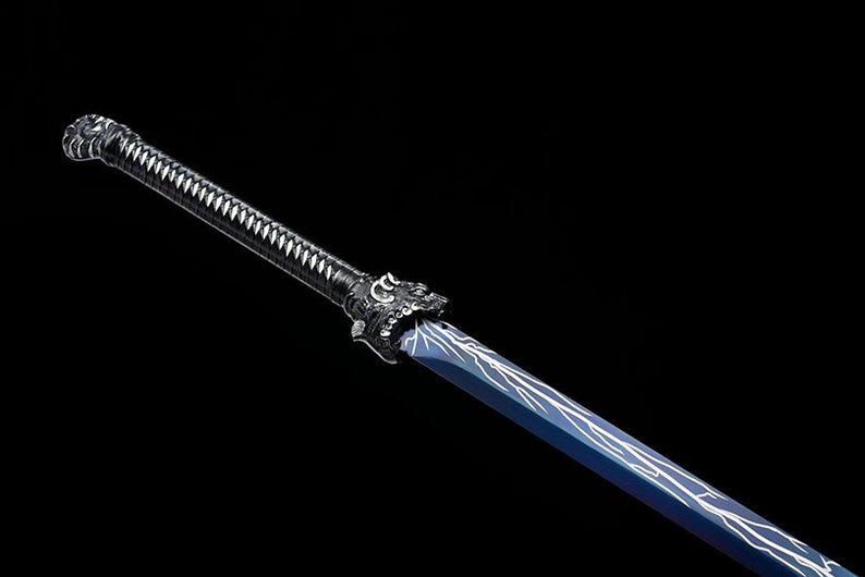 Épées chinoises faites à la main de la dynastie Tang, véritable épée de haute qualité en acier à haute teneur en manganèse, lame bleue complète du tigre 