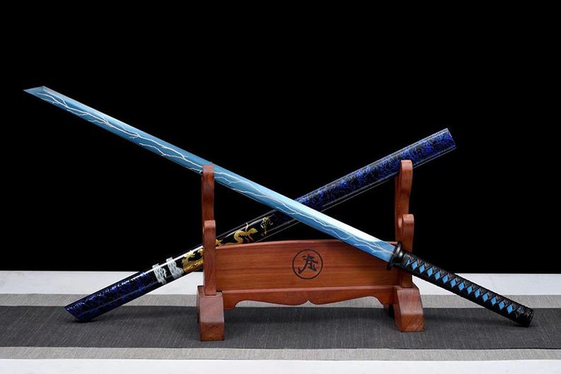 Épées De Samouraï Japonais Ninjato Ninja katana Faites À La Main Épée De Haute Qualité Full Tang Blue Blade Dragon Print 