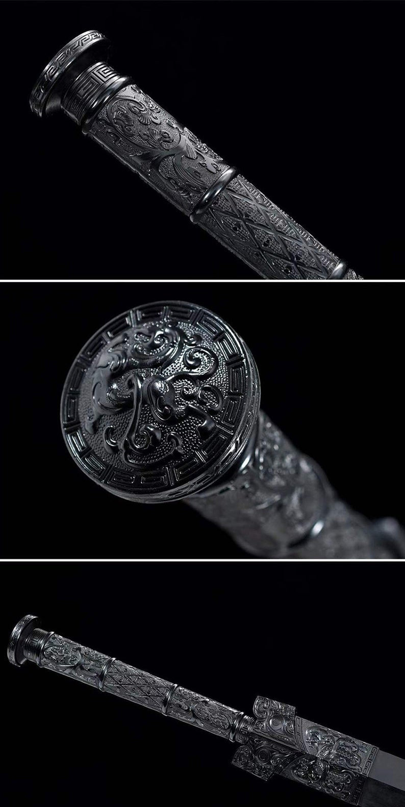 Handmade Chinese Swords Han Dynasty Swords High Quality Real Sword Damascus Steel Full Tang Sharpened Ebony Scabbard