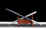 Handgefertigte japanische Ninjato-Ninja-Katana-Samurai-Schwerter, hochwertiges Stabschwert mit vollem Zapfen, blaue Klinge, weiße Scheide 