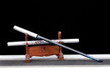 Handgefertigte japanische Ninjato-Ninja-Katana-Samurai-Schwerter, hochwertiges Stabschwert mit vollem Zapfen, blaue Klinge, weiße Scheide 