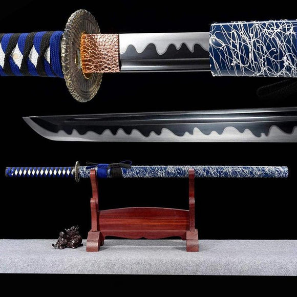 Handgefertigte japanische Ninjato-Ninja-Katana-Samurai-Schwerter, hochwertiges Schwert, voller Tang, blaue Scheide 