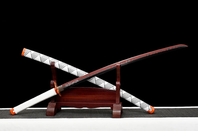 Handgefertigtes japanisches Katana-Samurai-Schwert, echte Anime-Schwerter, geschärfter Kohlenstoffstahl, weiße Scheide, rote Klinge 