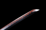 Handgefertigtes japanisches Katana-Samurai-Schwert, echte Anime-Schwerter, geschärfter Kohlenstoffstahl, schwarze Scheide, rote Klinge 